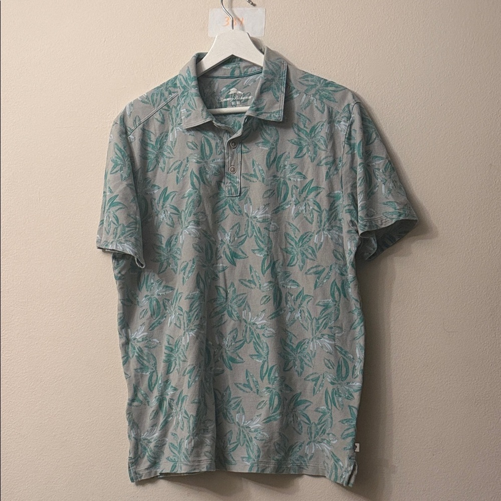 Tommy Bahama Teal Leaf-Print Short Sleeve Polo